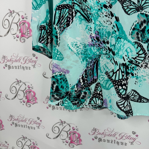 Northern Reflections top blouse long sleeve Teal Black Butterfly Blouse 🦋 - Picture 3 of 7